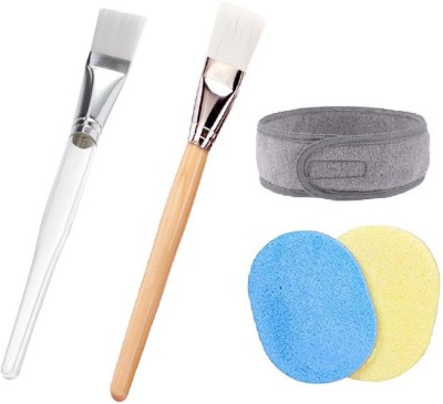 MYYNTI Face Pack Brush with Face Cleaning Sponge and Headband Combo Beauty Tools Set for Men and Women Home and Salon Use Set of 5(5 Items in the set)