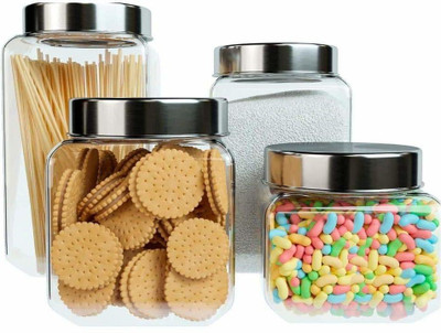 Femora Glass Grocery Container  - 2 L(Pack of 4, White)