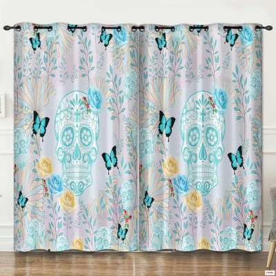 BEST FAB 154 cm (5 ft) Polyester Room Darkening Window Curtain (Pack Of 2)(Floral, Sky Blue)