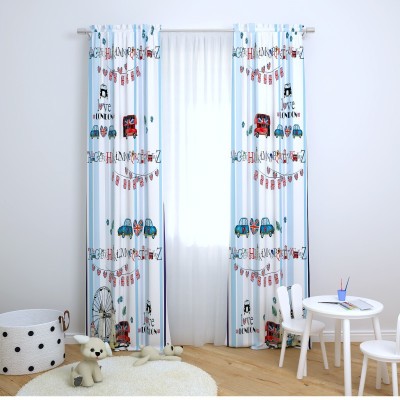 KANHA HOME DECOR 274 cm (9 ft) Polyester Room Darkening Long Door Curtain (Pack Of 2)(Printed, Sky Blue)