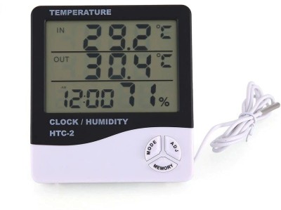 thermomate Humidity Meter with Clock LCD Display Wall Mount,indoor & outdoor RT20 Thermometer(White)