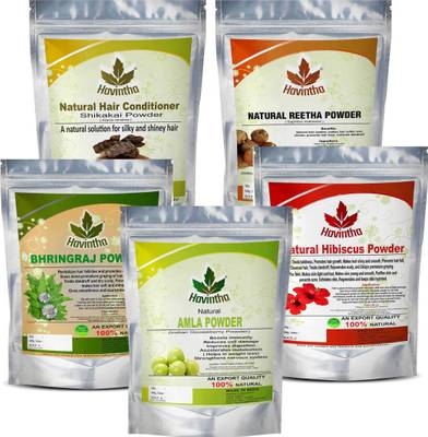 Havintha Amla, Reetha,Shikakai, Bhringraj, Hibiscus powder for hair (Combo Pack of 5) - Each 50 grams