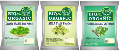 sign gold BIO Organic Amla + Bhringraj + Brahmi Natural Powder Combo Pack with henna base(300 g)