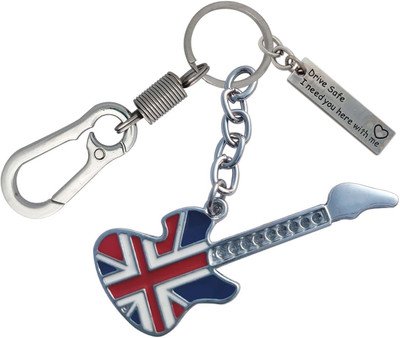 SHOKY LOOKS England Blue Guitar Design High Quality With Locking Hook Along with Drive Safe I Need You Here With Me Stylish Key Chain