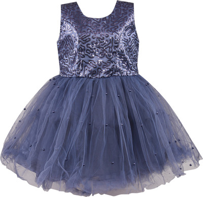 Wishkaro Girls Midi/Knee Length Casual Dress(Grey, Sleeveless)