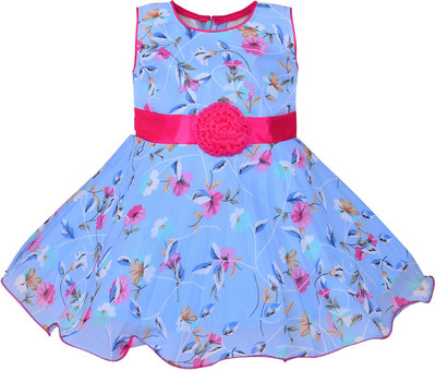 Wishkaro Girls Midi/Knee Length Casual Dress(Blue, Sleeveless)