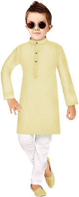 TRUST OUS Baby Boys Festive & Party Kurta and Pyjama Set(Yellow Pack of 1)