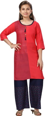 Aarika Girls Festive & Party Kurta and Palazzo Set(Red Pack of 1)