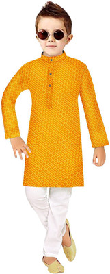 TRUST OUS Baby Boys Festive & Party Kurta and Pyjama Set(Orange Pack of 1)