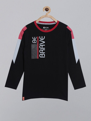 3Pin Boys Colorblock Pure Cotton Regular T Shirt(Black, Pack of 1)