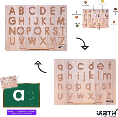 Virth Capital And Small Alphabet Learning Wooden Slate For 2+Year Kids(Brown)