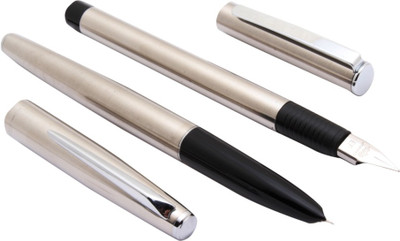 Ledos Set Of 2 - Jinhao Brushed Steel Body Fountain Pens Fine Nib With Converter New Pen Gift Set(Pack of 2, Ink Color - Blue)