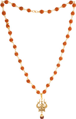 Astrodidi New Arrival Lord Shiv Trishul Damru Locket With Puchmukhi Rudraksha Mala Brass, Wood Pendant