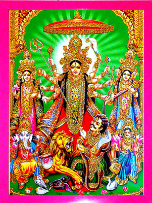 SUNINOW LAXMI JI, DURGA MATA & KALI MAA, SARASWATI JI WITH MAHISHASURA| GODDESS PHOTO FRAME Religious Frame