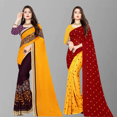 Anand Sarees Floral Print Bollywood Georgette Saree(Pack of 2, Purple, Red, Yellow)
