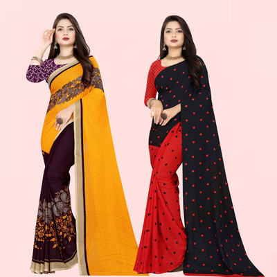 kashvi sarees Printed Bollywood Georgette Saree(Pack of 2, Multicolor)