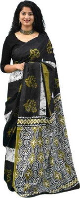 Pinkcity Trade World Printed, Blocked Printed Daily Wear Pure Cotton Saree(Green, Black)