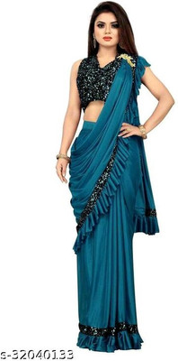 greva fashion Embellished Jamdani Chanderi Saree(Blue)