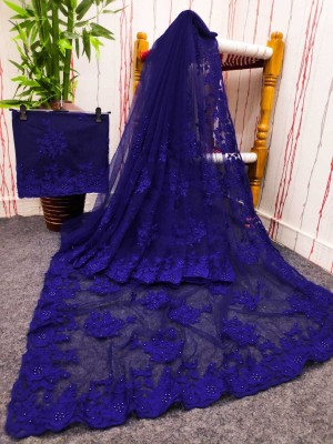 BHIKS RR Embroidered Bollywood Net Saree(Blue)