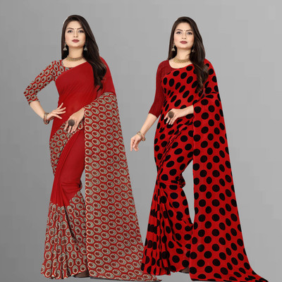 Anand Sarees Floral Print Bollywood Georgette Saree(Pack of 2, Purple, Red, Black)
