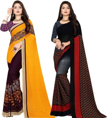 kashvi sarees Floral Print Daily Wear Georgette Saree(Pack of 2, Purple, Black, Grey)