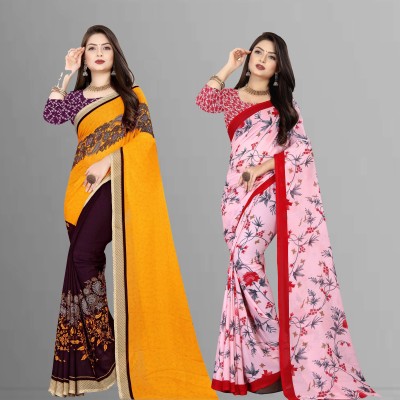 Anand Sarees Floral Print Bollywood Georgette Saree(Pack of 2, Purple, Pink)