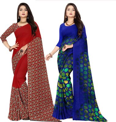 Anand Sarees Printed Bollywood Georgette Saree(Pack of 2, Purple, Blue)
