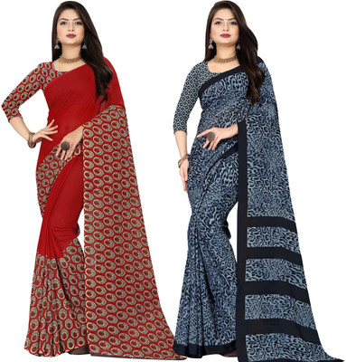 Anand Sarees Printed Bollywood Georgette Saree(Pack of 2, Purple, Light Blue)