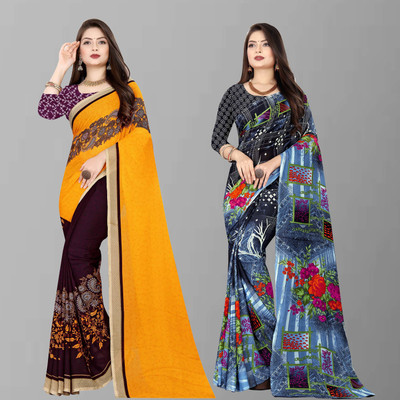 Anand Sarees Floral Print Bollywood Georgette Saree(Pack of 2, Multicolor)