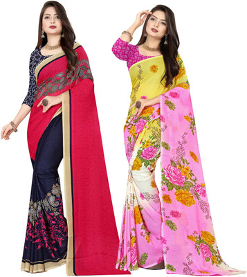 kashvi sarees Polka Print Bollywood Georgette Saree(Pack of 2, Multicolor)