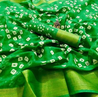 RAHULRAJ TEXTILE Printed Bollywood Cotton Blend Saree(Green)