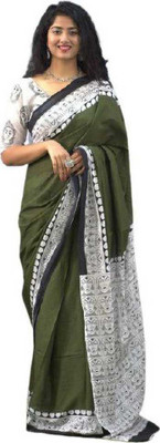 Pinkcity Trade World Printed, Color Block, Blocked Printed Daily Wear Pure Cotton Saree(Green)