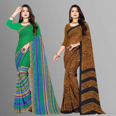 Anand Sarees Printed, Polka Print Bollywood Georgette Saree(Pack of 2, Green, Yellow)