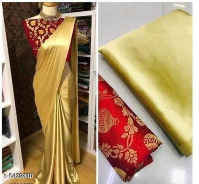 Hari Om Fab Solid/Plain Bollywood Satin Saree(Gold)