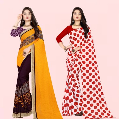 Anand Sarees Striped Bollywood Georgette Saree(Pack of 2, Purple, Red, White, Yellow)