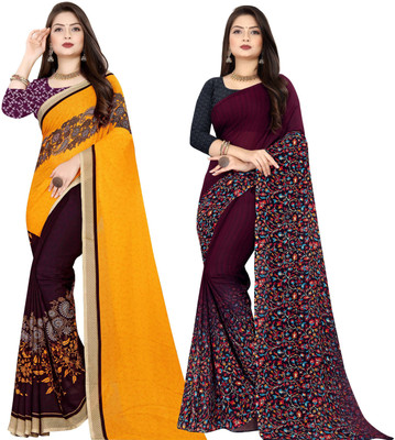 Anand Sarees Printed Bollywood Georgette Saree(Pack of 2, Purple, Yellow)
