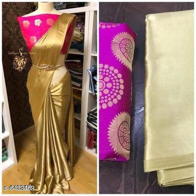 Hari Om Fab Solid/Plain Bollywood Satin Saree(Gold)