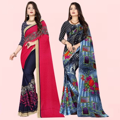 kashvi sarees Printed Bollywood Georgette Saree(Pack of 2, Multicolor)