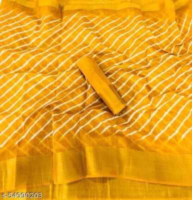 Harshiv Enterprise Printed Leheria Cotton Blend Saree(Yellow)