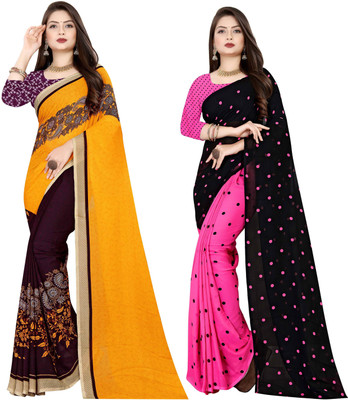 kashvi sarees Polka Print Bollywood Georgette Saree(Pack of 2, Purple, Pink, Black)