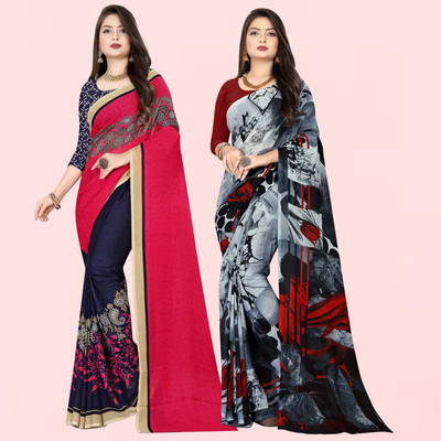 kashvi sarees Printed Bollywood Georgette Saree(Pack of 2, Purple, Grey)