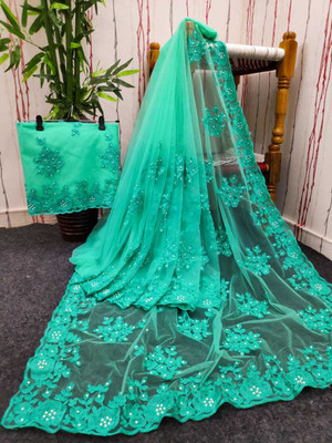PRIVYSTORE Embroidered Bollywood Net Saree(Light Green)