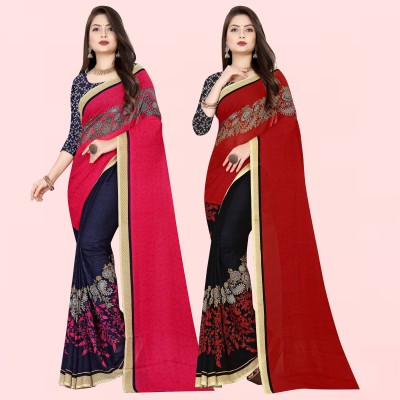 Anand Sarees Floral Print Bollywood Georgette Saree(Pack of 2, Purple, Red, Black)