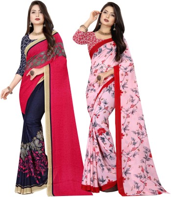 Anand Sarees Printed Bollywood Georgette Saree(Pack of 2, Purple, Pink)