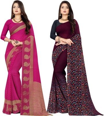 Anand Sarees Printed Bollywood Georgette Saree(Pack of 2, Purple, Pink)