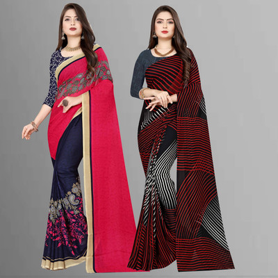 Anand Sarees Printed, Polka Print Bollywood Georgette Saree(Pack of 2, Multicolor)