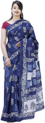 Pinkcity Trade World Printed, Color Block, Blocked Printed Daily Wear Pure Cotton Saree(Blue)