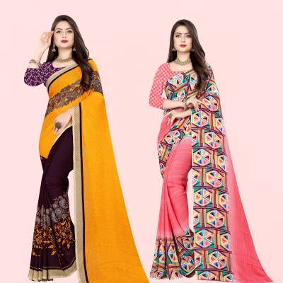 Anand Sarees Floral Print Bollywood Georgette Saree(Pack of 2, Purple, Pink)