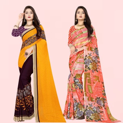 Anand Sarees Striped Bollywood Georgette Saree(Pack of 2, Purple, Pink)