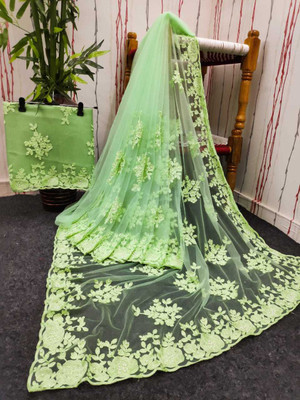 PRIVYSTORE Embroidered Bollywood Net Saree(Light Green)